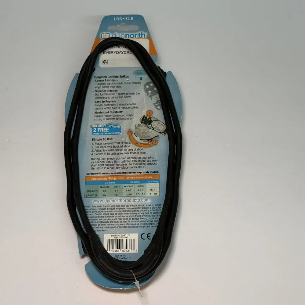 DueNorth Unisex Shoe Traction Aid For Snow and Ice L/XL w/ Spikes NWT